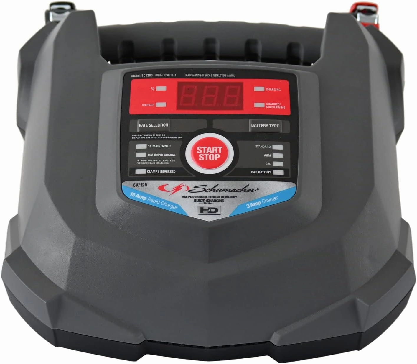Schumacher Electric Car Battery Charger and Maintainer SC1280 4-in-1, 15 Amp, Fully Automatic for 6v and12v Automobile Batteries - Ideal for Motorcycles, Cars, Trucks, SUVs, Marine Batteries, and More