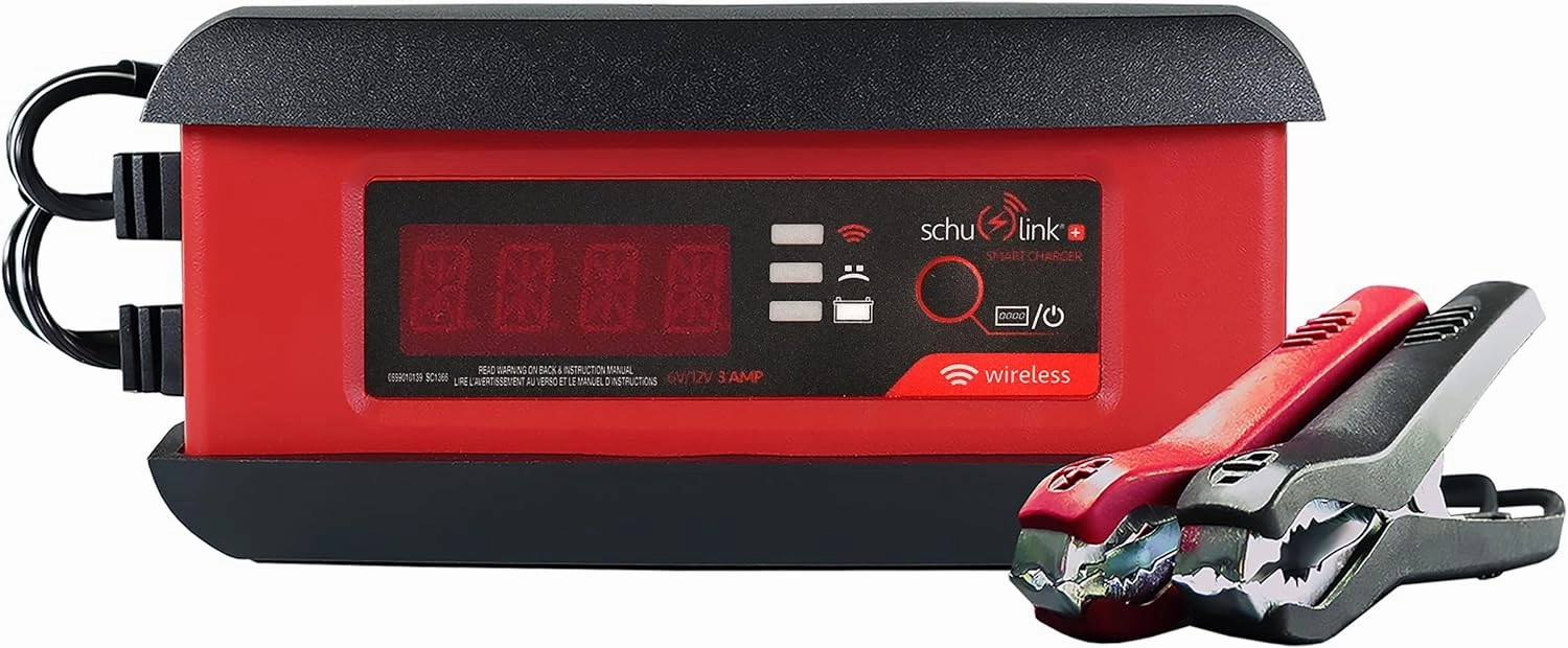 Schumacher Electric Smart Battery Charger and Maintainer, SC1366, 3-in-1, Fully Automatic, Wireless Monitoring, 3 Amps, 6 Volt, 12 Volt, for Motorcycle, Lawn Tractor, Power Sport, and Car Batteries