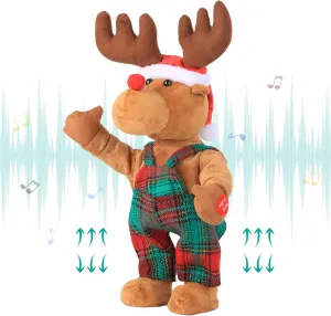 SdeNow Dancing Singing Rudolph Santa Red Nosed Reindeer Toy Tweaking Santa Claus Animated Musical Plush Santa Claus Doll
