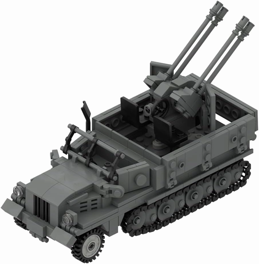 Sdkfz-11 Anti-Aircraft Vehicle Military MOC Model Building Blocks Set,with Two Seats and Two Anti-Aircraft Weapons, Tracked Anti-Aircraft Vehicle, 430PCS Gift for Adult