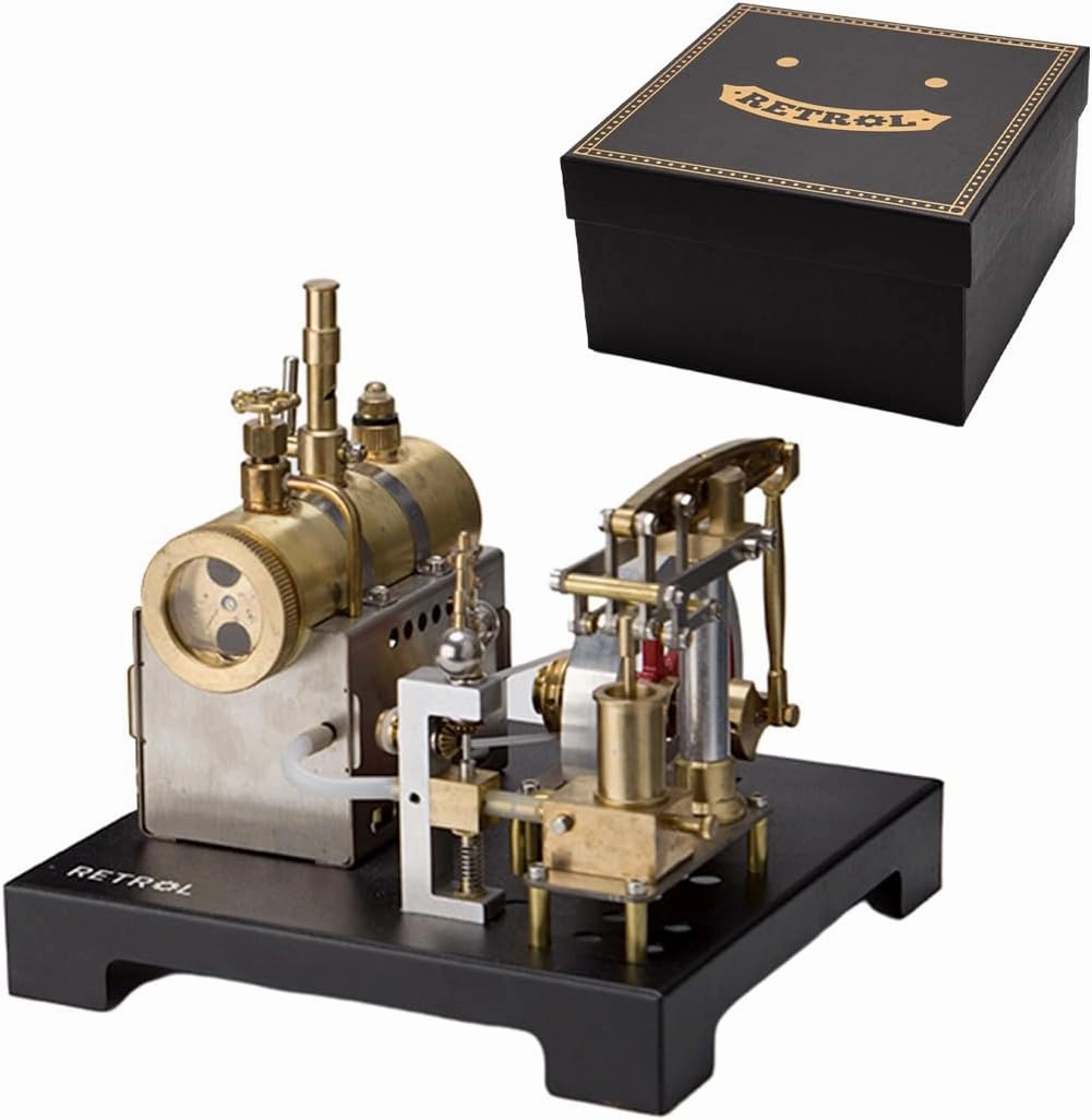 SE-01 Engine Model That Works, Full Metal Stationary Beam Steam Engine Model and Horizontal Boiler Kit, Mechanical Science Education Kit Gift for Adult, 85PCS