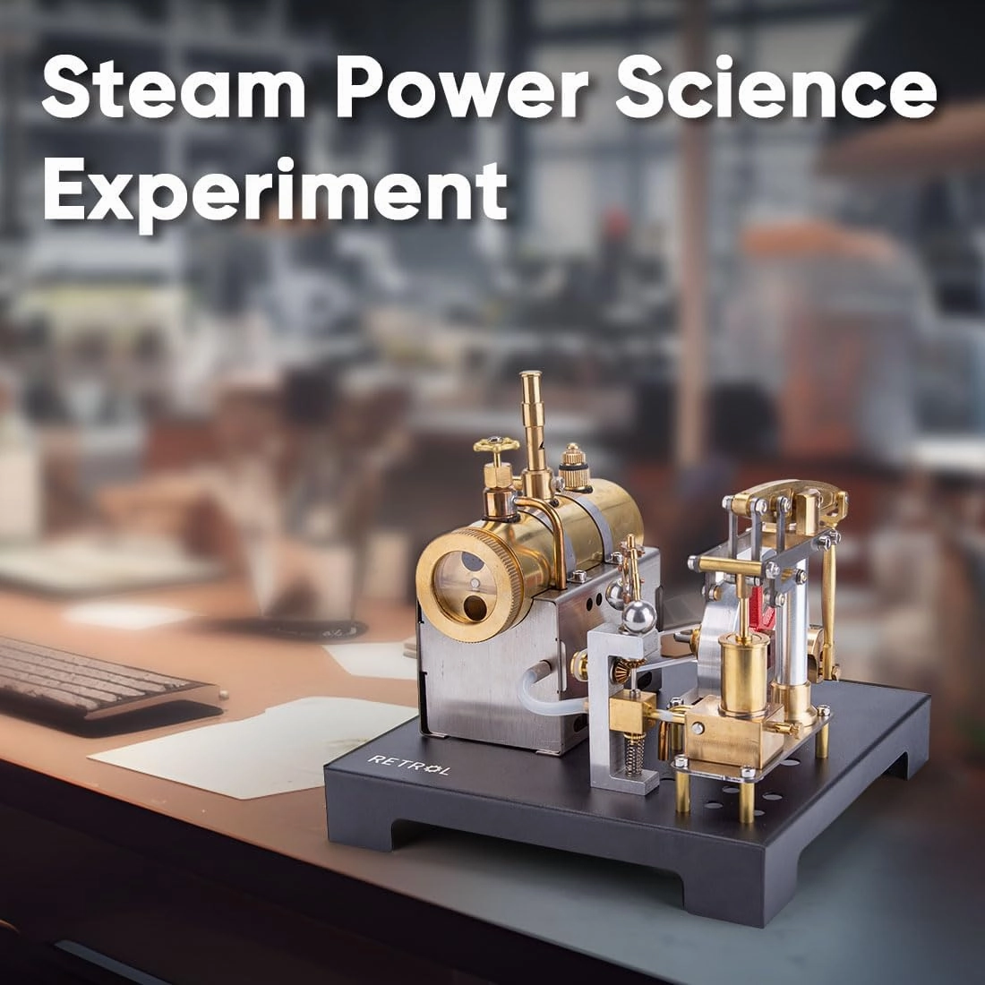 SE-01 Engine Model That Works, Full Metal Stationary Beam Steam Engine Model and Horizontal Boiler Kit, Mechanical Science Education Kit Gift for Adult, 85PCS