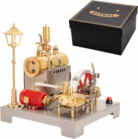 SE-02 Steam Engine Model That Works with Generator and Street Lamp Kit, Full Metal Reversible Horizontal Stationary Steam Engine Model Kit with Centrifugal Regulator (100PCS)