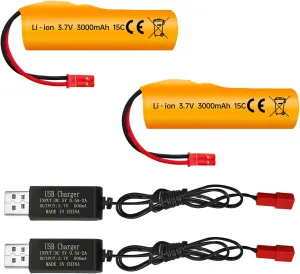 sea jump 2PCS 3.7V 3000mAh Li-ion Battery with JST Plug and USB Charging Cable for HJ819 DE819 RC Ship Huina 1337 1338 1516 1517 1552 1554 1558 RC Engineering Vehicle Drifting Car Off-Road Racing Car