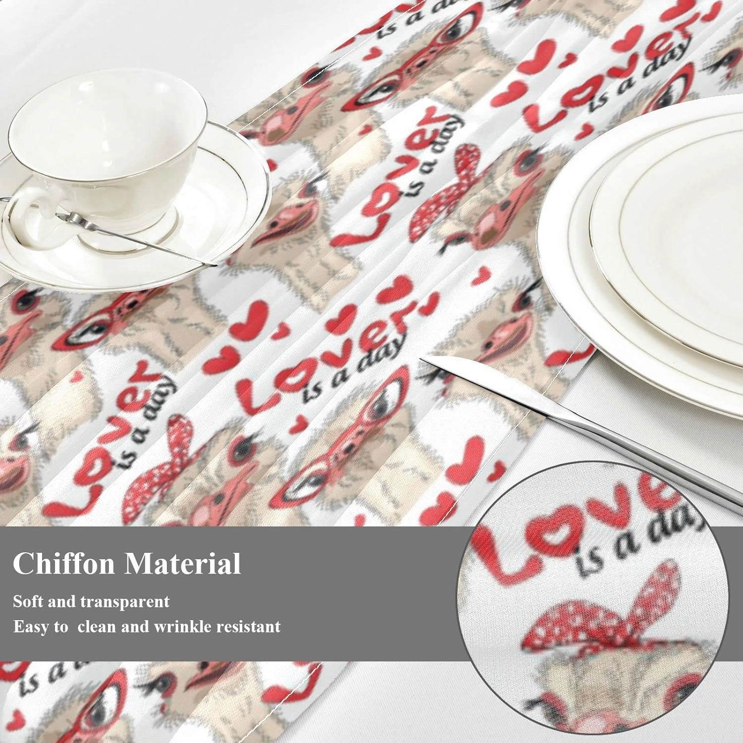 Seamless Ostriches with Red Glasses Hairpins Lover is a Day 13" X 70" Rectangle Table Runner Long Tablecloth Placemat for Party Home Decor Indoor Outdoor Office Kitchen Dining Wedding