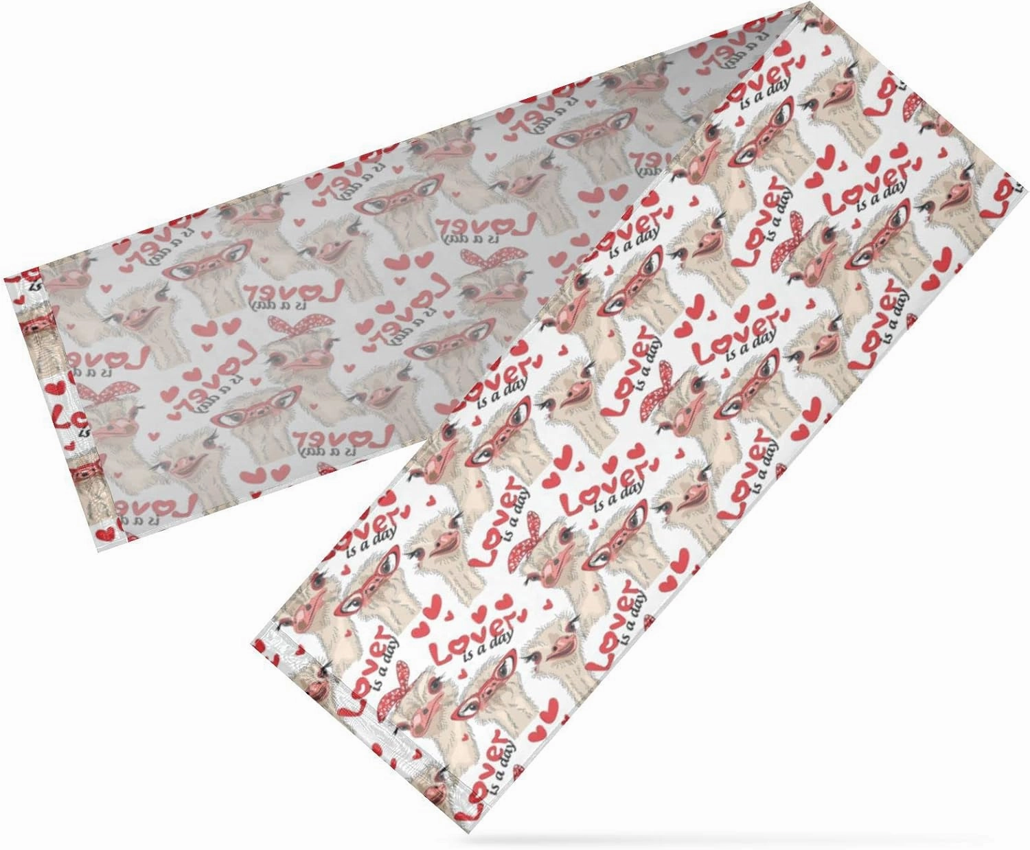 Seamless Ostriches with Red Glasses Hairpins Lover is a Day 13" X 70" Rectangle Table Runner Long Tablecloth Placemat for Party Home Decor Indoor Outdoor Office Kitchen Dining Wedding