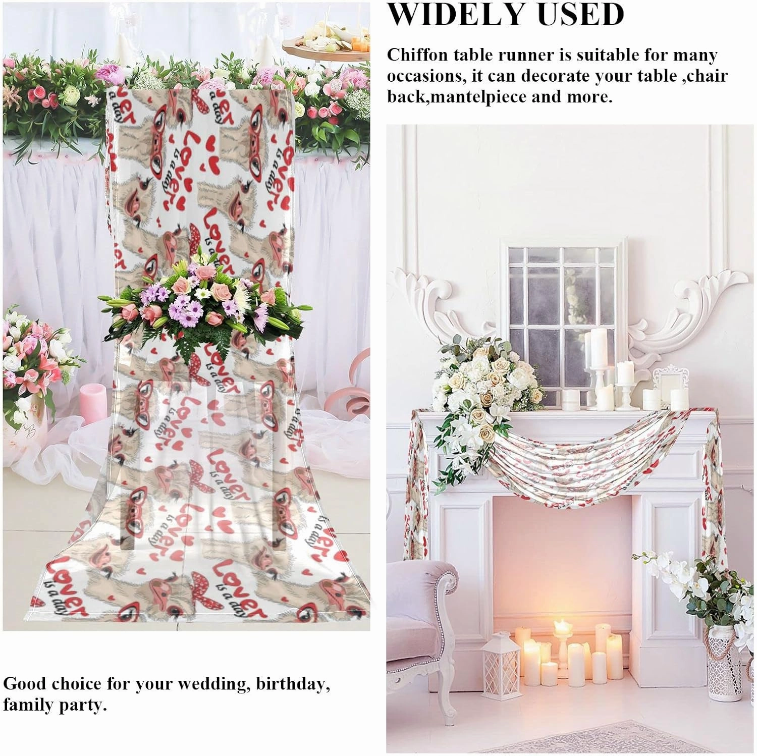 Seamless Ostriches with Red Glasses Hairpins Lover is a Day 13" X 70" Rectangle Table Runner Long Tablecloth Placemat for Party Home Decor Indoor Outdoor Office Kitchen Dining Wedding