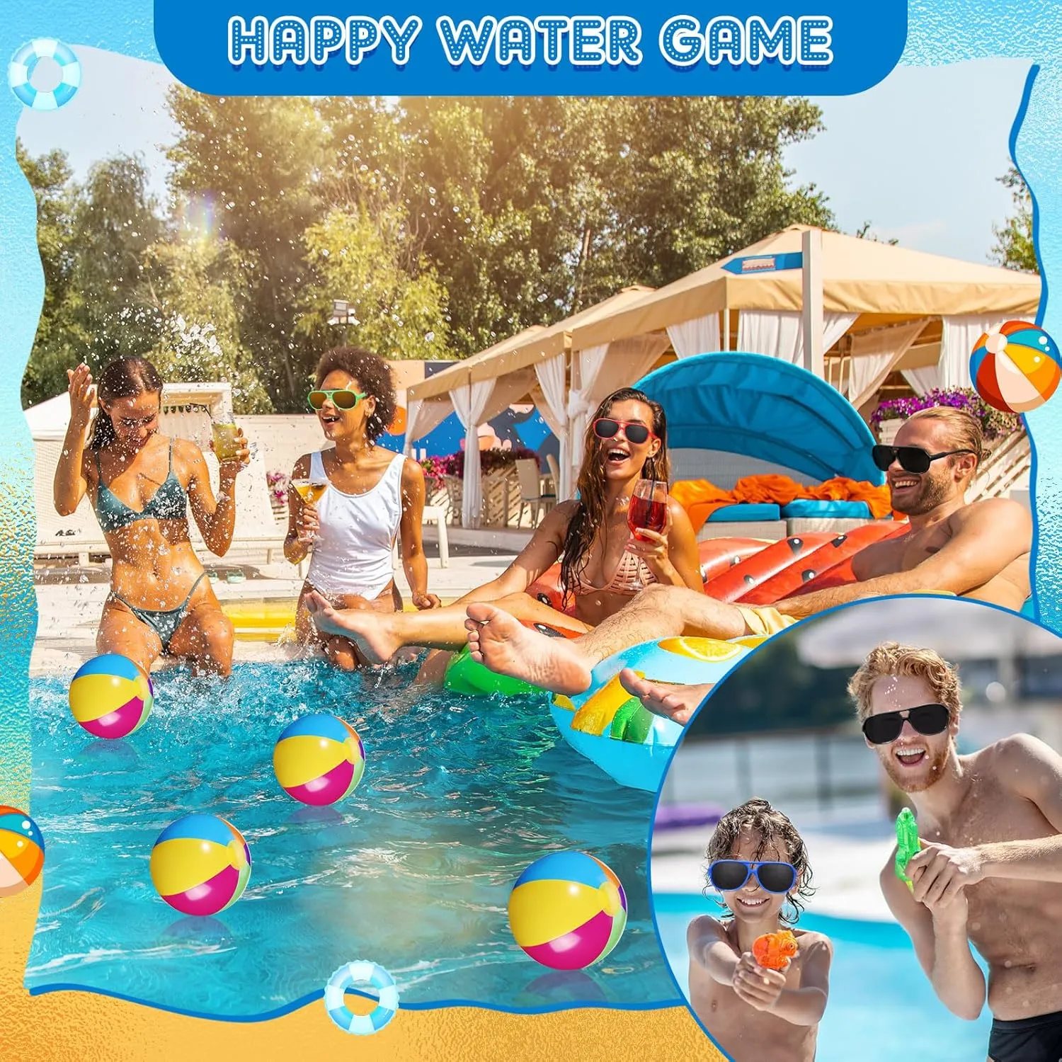 Seematn 54 Pcs Pool Beach Party Favors Bulk 6 Inch Inflatable Beach Ball Kids Sunglasses Mini Water Gun for Outdoor Beach Summer Swimming Pool Party Game (Vivid,Classic)