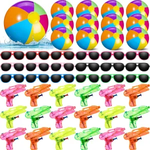 Seematn 54 Pcs Pool Beach Party Favors Bulk 6 Inch Inflatable Beach Ball Kids Sunglasses Mini Water Gun for Outdoor Beach Summer Swimming Pool Party Game (Vivid,Classic)