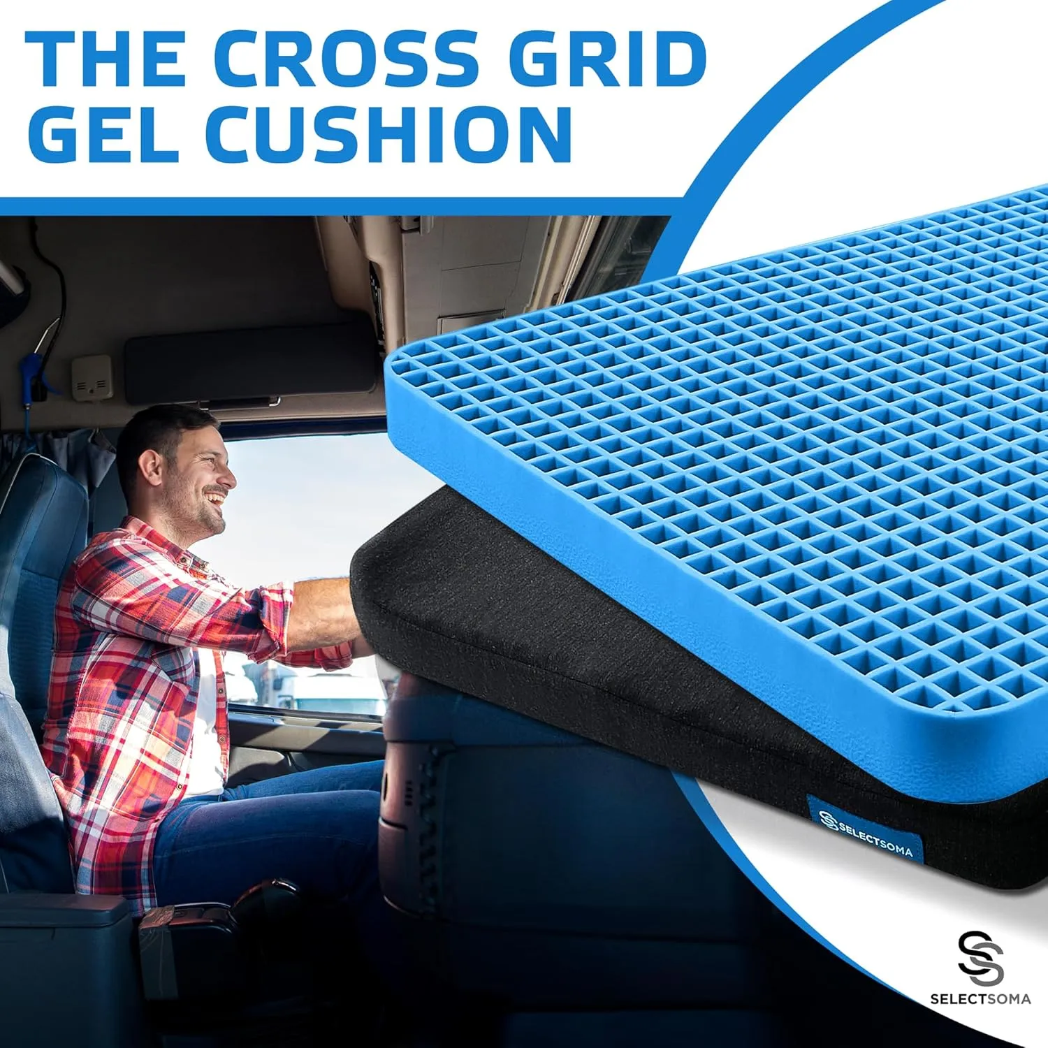 SelectSoma Travel Gel Seat Cushion for Long Sitting - Travel Pad for Car, Truck, Office Chair, Wheelchair - Cooling Gel Cushion for Sciatica, Tailbone, Back Pain, and Pressure Relief