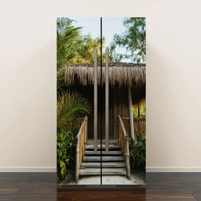 Self Adhesive Vinyl Refrigerator Wrap Set Eco Tourism Southeast Asia Door Mural Removable Fridge Sticker Peel and Stick Decal Rustic Kitchen Decor
