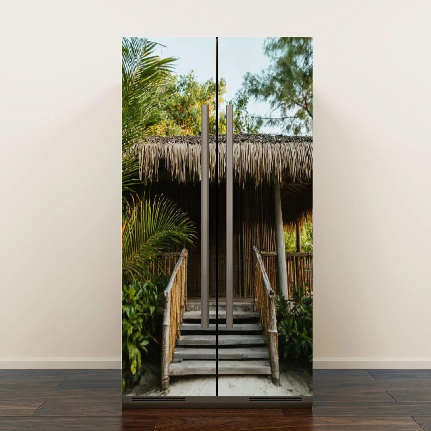 Self Adhesive Vinyl Refrigerator Wrap Set Eco Tourism Southeast Asia Door Mural Removable Fridge Sticker Peel and Stick Decal Rustic Kitchen Decor