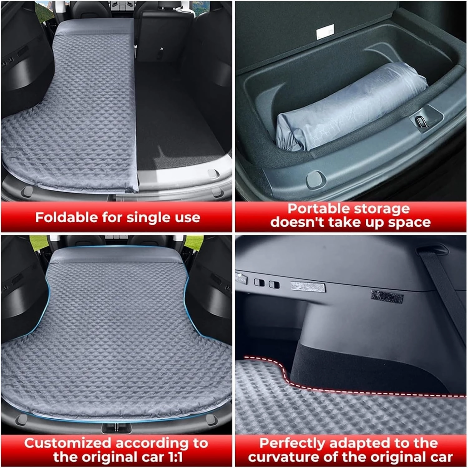 Self-Inflating Air Bed，Compatible for Tesla Model 3 Y 2017-2023 with Memory Foam Storage Bag Suede Camping Portable Car Camping Mattress(My Polka Dots Black)