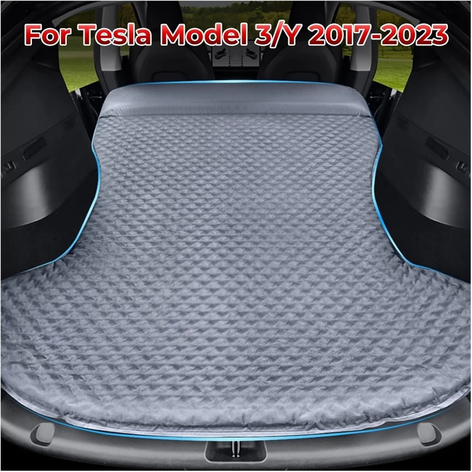 Self-Inflating Air Bed，Compatible for Tesla Model 3 Y 2017-2023 with Memory Foam Storage Bag Suede Camping Portable Car Camping Mattress(My Polka Dots Black)