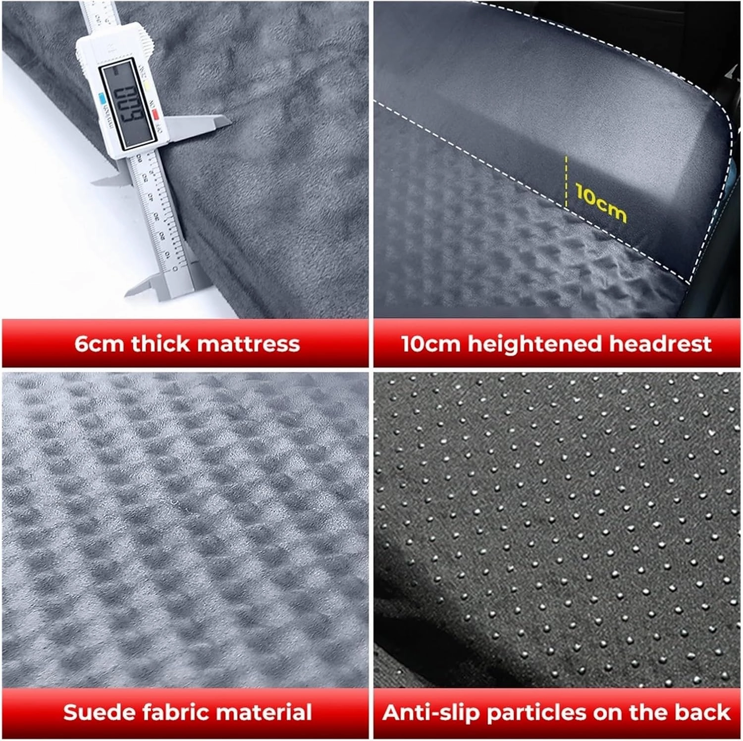 Self-Inflating Air Bed，Compatible for Tesla Model 3 Y 2017-2023 with Memory Foam Storage Bag Suede Camping Portable Car Camping Mattress(My Polka Dots Black)