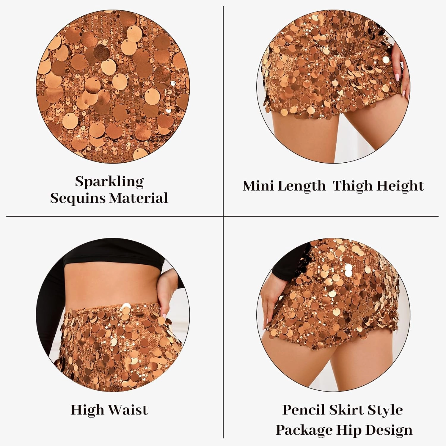 Sequin Skirt for Women Stretchy Bodycon Mini Skirts Sexy Sparkly Skirt Glitter Shiny Skirt Night Out Party