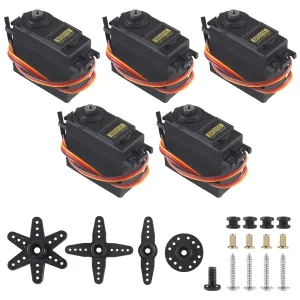 Servo Motor MG995 Control Angle180 Metal Gear Servo 20KG Digital High Speed Torque Servo Motor for Smart Car Robot Boat RC Helicopter Pack of 5