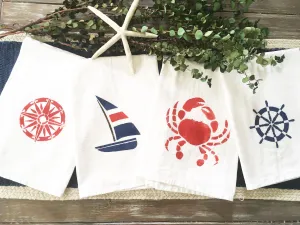 Set of 4 Nautical themed flour sack kitchen towels | gift idea | dish towels | beachy home accessories | tea towels | kitchen decor