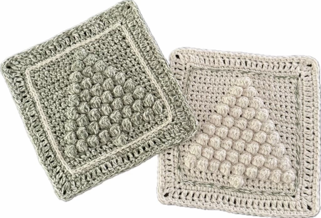 Set of 2 Hand Crocheted Washcloths Dishcloths, Face Cloth - 100% Cotton - GREAT GIFT - Handmade in the USA (Christmas Tree Dishcloth/Hot Pad Set)