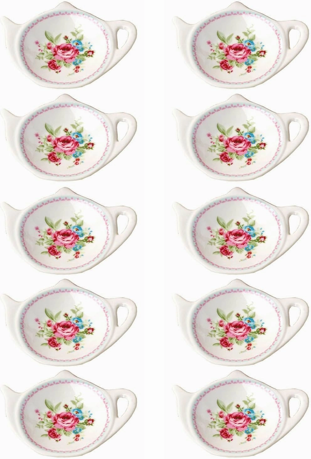 Set of White Porcelain Ceramic with Flower Trim Teapot-Shaped Tea Bag Holder Tea Bag Coasters, Spoon Rests; Classic Tea Time Saucer Seasoning Dish Set (TYGZ)