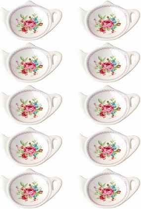 Set of White Porcelain Ceramic with Flower Trim Teapot-Shaped Tea Bag Holder Tea Bag Coasters, Spoon Rests; Classic Tea Time Saucer Seasoning Dish Set (TYGZ)