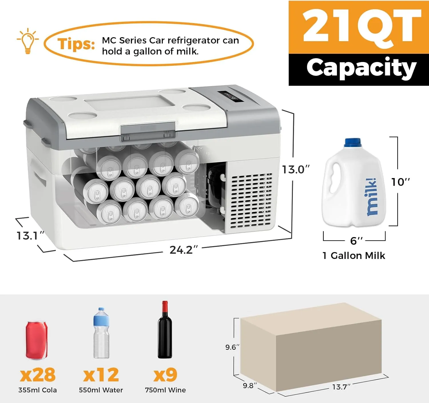 Setpower Electric Coolers for Vehicles AC/DC 12V Refrigerator, 20L/21QT Car Refrigerator Portable Freezer, Car Fridge Plug In Cooler for Truck RV SUV Van Travel Camping, White