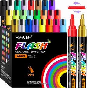 SFAIH Liquid Chalk Markers [1-Second Wet Wipe] - 6mm 24 Colors [Neon Pastel Metallic], No Residue, Zero Dust Chalkboard Markers for Whiteboard, Windows, Glass, Signs, With Highlighter Color Marker