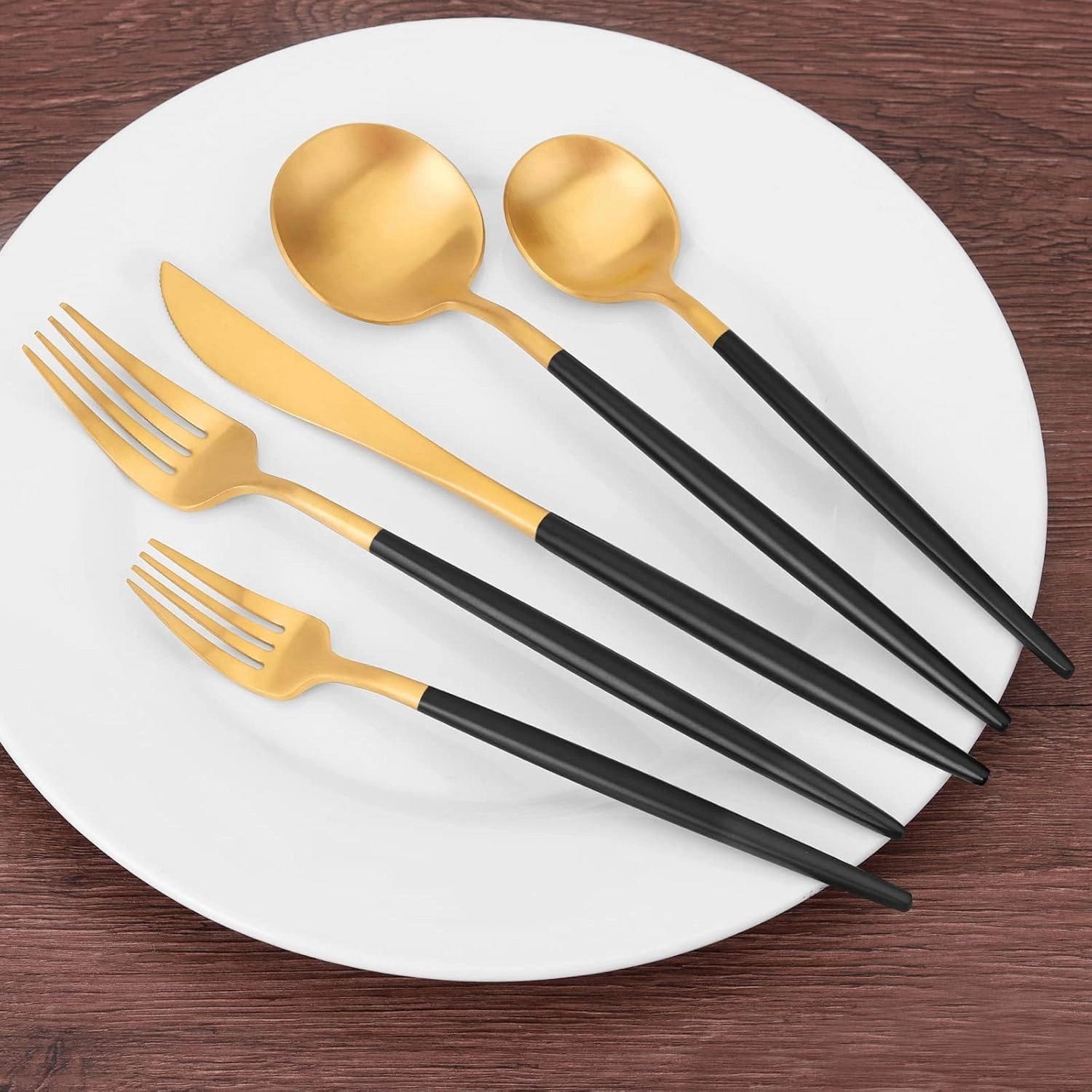 SHARECOOK 30-Piece Matte Gold Silverware Set - Stainless Steel Satin Finish Flatware Service for 6, Kitchen Utensil Set With Black Handle
