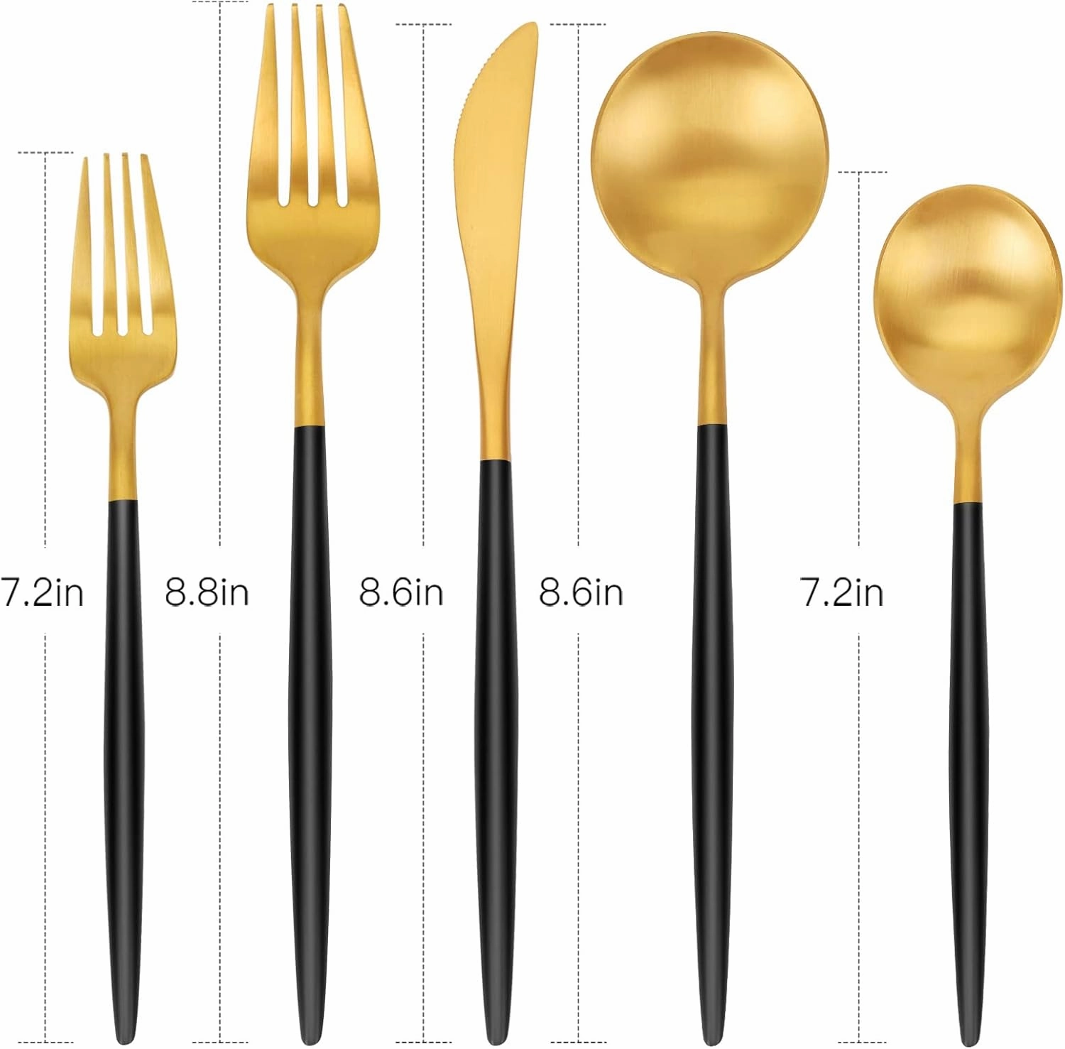 SHARECOOK 30-Piece Matte Gold Silverware Set - Stainless Steel Satin Finish Flatware Service for 6, Kitchen Utensil Set With Black Handle