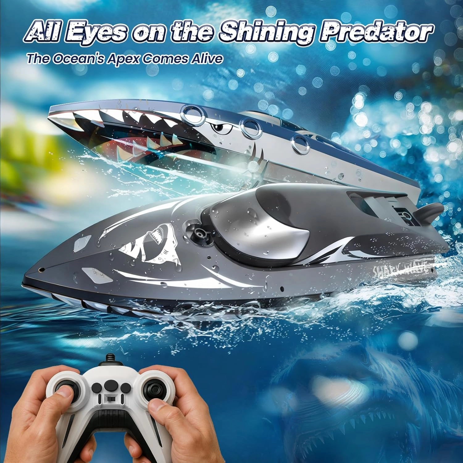 Shark RC Boat for Kids & Adults,2.4GHz High Speed Remote Control Racing Boat W/ Dual Battery 50 Min Runtime,Waterproof,Fast Remote Control Toy Gift Kids 8-12, Ideal for Pools & Lakes,Realistic Grey