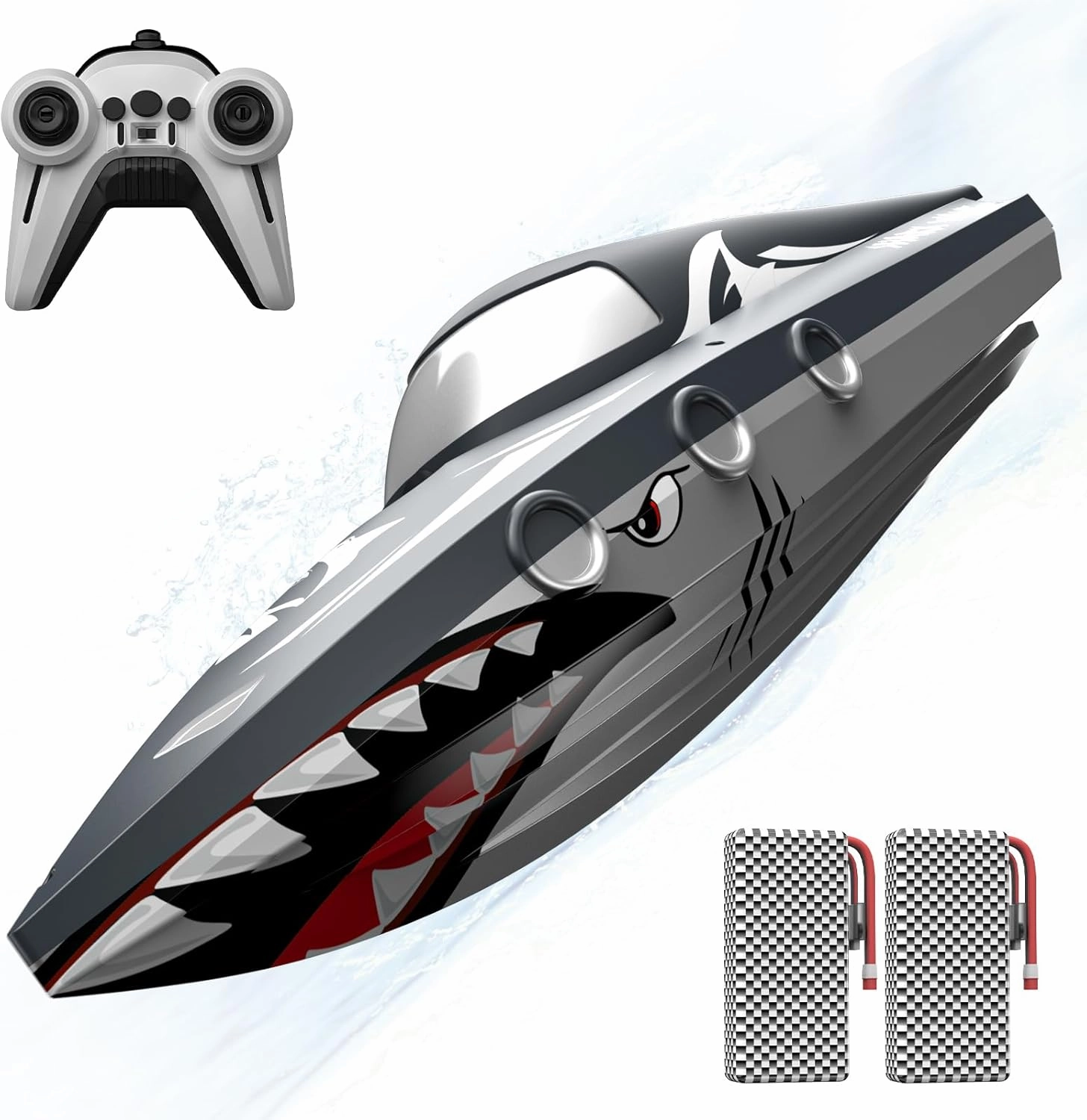 Shark RC Boat for Kids & Adults,2.4GHz High Speed Remote Control Racing Boat W/ Dual Battery 50 Min Runtime,Waterproof,Fast Remote Control Toy Gift Kids 8-12, Ideal for Pools & Lakes,Realistic Grey