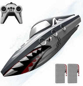 Shark RC Boat for Kids & Adults,2.4GHz High Speed Remote Control Racing Boat W/ Dual Battery 50 Min Runtime,Waterproof,Fast Remote Control Toy Gift Kids 8-12, Ideal for Pools & Lakes,Realistic Grey
