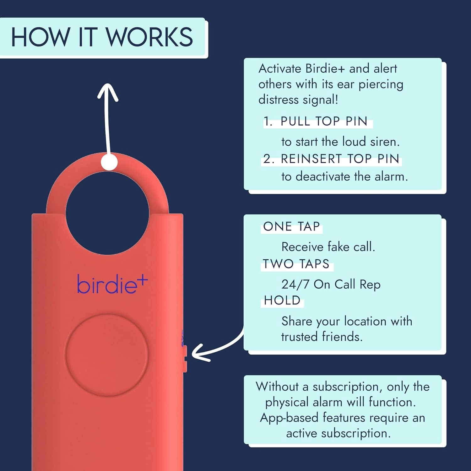 She’s Birdie - Birdie  Smart Personal Safety Alarm for Women by Women–Loud Siren, Key Chain, 24/7 Live Rep, Emergency Alerts, Bluetooth Connection - 3 Month App Subscription Included (Coral)