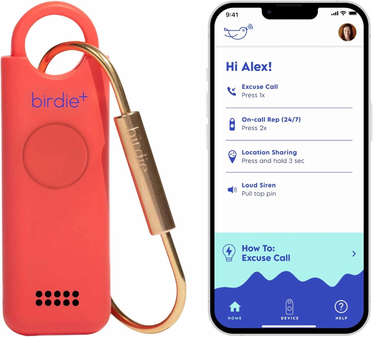 She’s Birdie - Birdie  Smart Personal Safety Alarm for Women by Women–Loud Siren, Key Chain, 24/7 Live Rep, Emergency Alerts, Bluetooth Connection - 3 Month App Subscription Included (Coral)