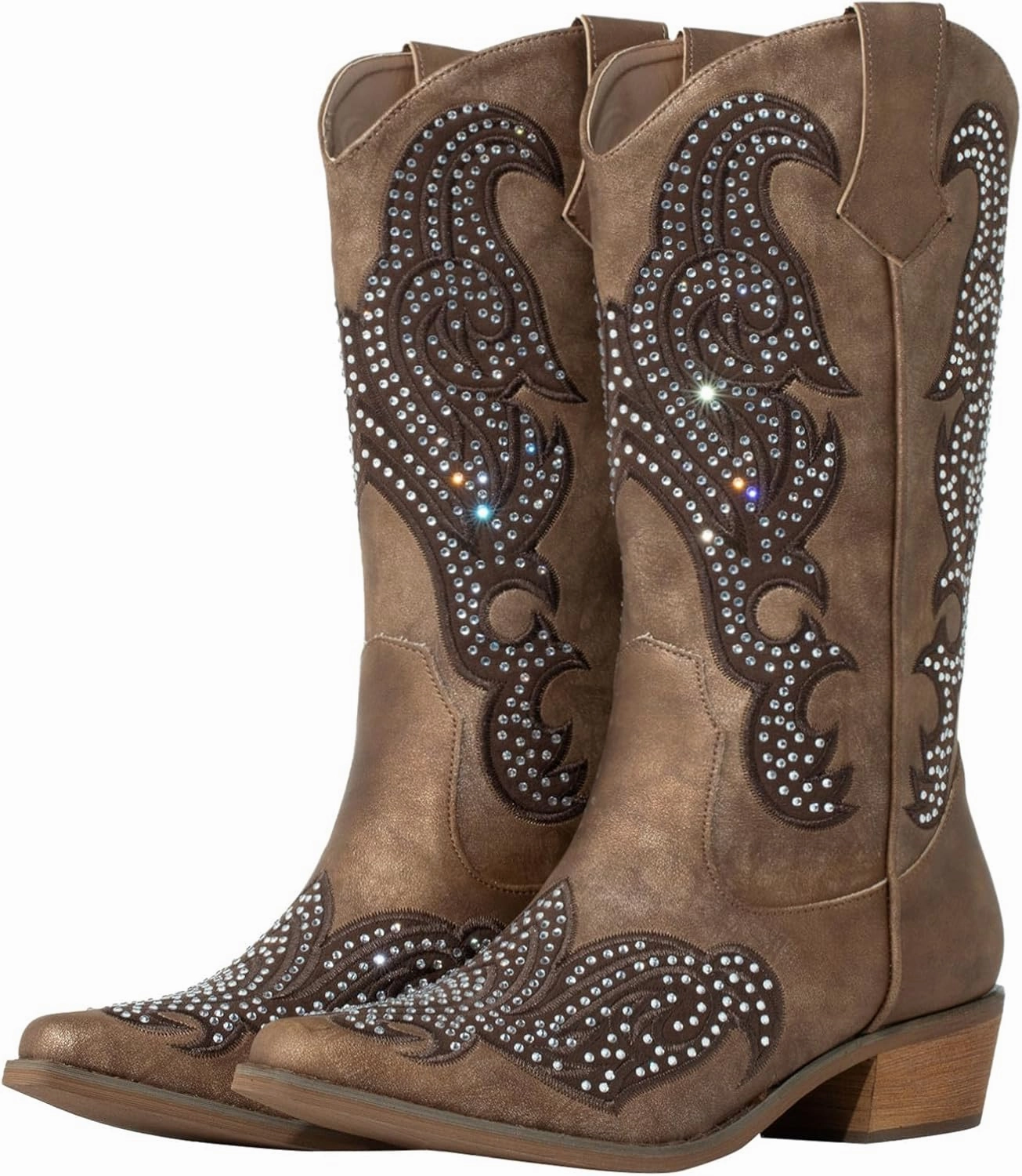 SheSole Women's Rhinestone Cowgirl Boots Sparkly Black Cowboy Boots Diamond Upper Bling Glitter for Party Wedding