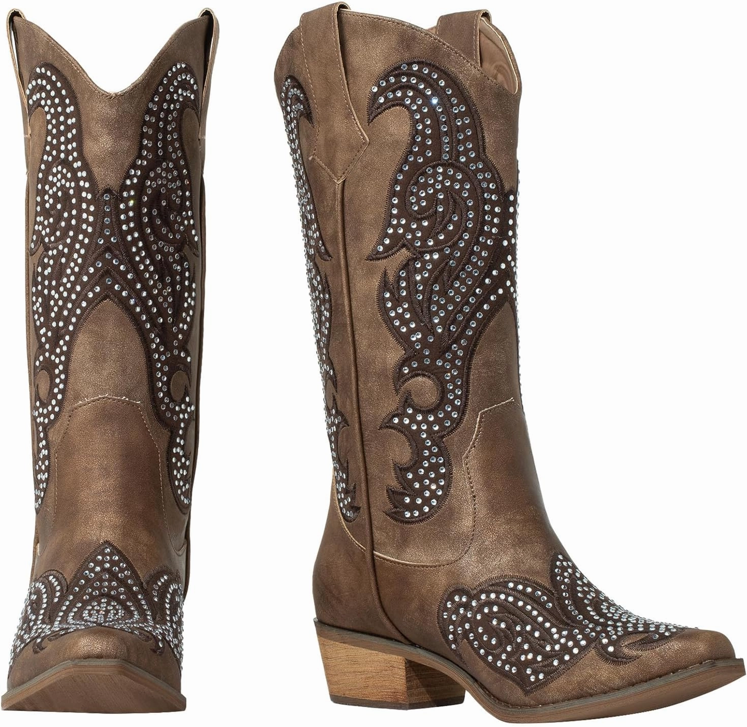 SheSole Women's Rhinestone Cowgirl Boots Sparkly Black Cowboy Boots Diamond Upper Bling Glitter for Party Wedding