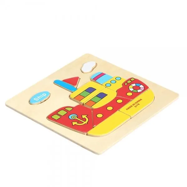 Ship Shaped Wooden Puzzle Block Cartoon Educational Toy Multicolor