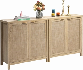 SICOTAS Sideboard Buffet Rattan Cabinet - Boho Larger Credenza Kitchen Storage Cabinet with Rattan Storage - Accent Buffet Console Table for Dining Room Hallway - 2 Pieces (Natural)