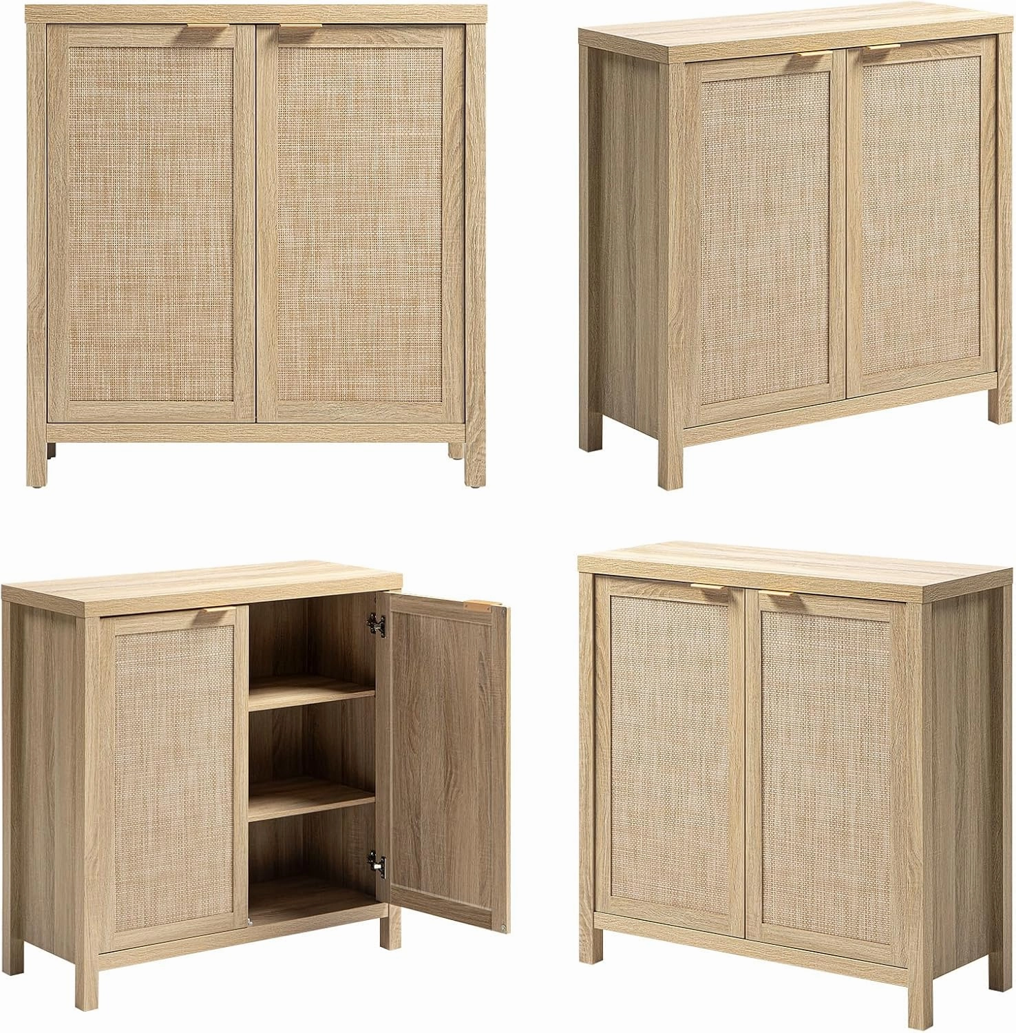 SICOTAS Sideboard Buffet Rattan Cabinet - Boho Larger Credenza Kitchen Storage Cabinet with Rattan Storage - Accent Buffet Console Table for Dining Room Hallway - 2 Pieces (Natural)