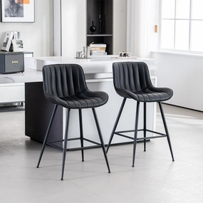 Sidanli Bar Stools Set of 2, Counter Height Chairs with Backrest, Faux Leather, Metal Legs, 24 Inch Bar stools for Kitchen Counter, Cafe, Black