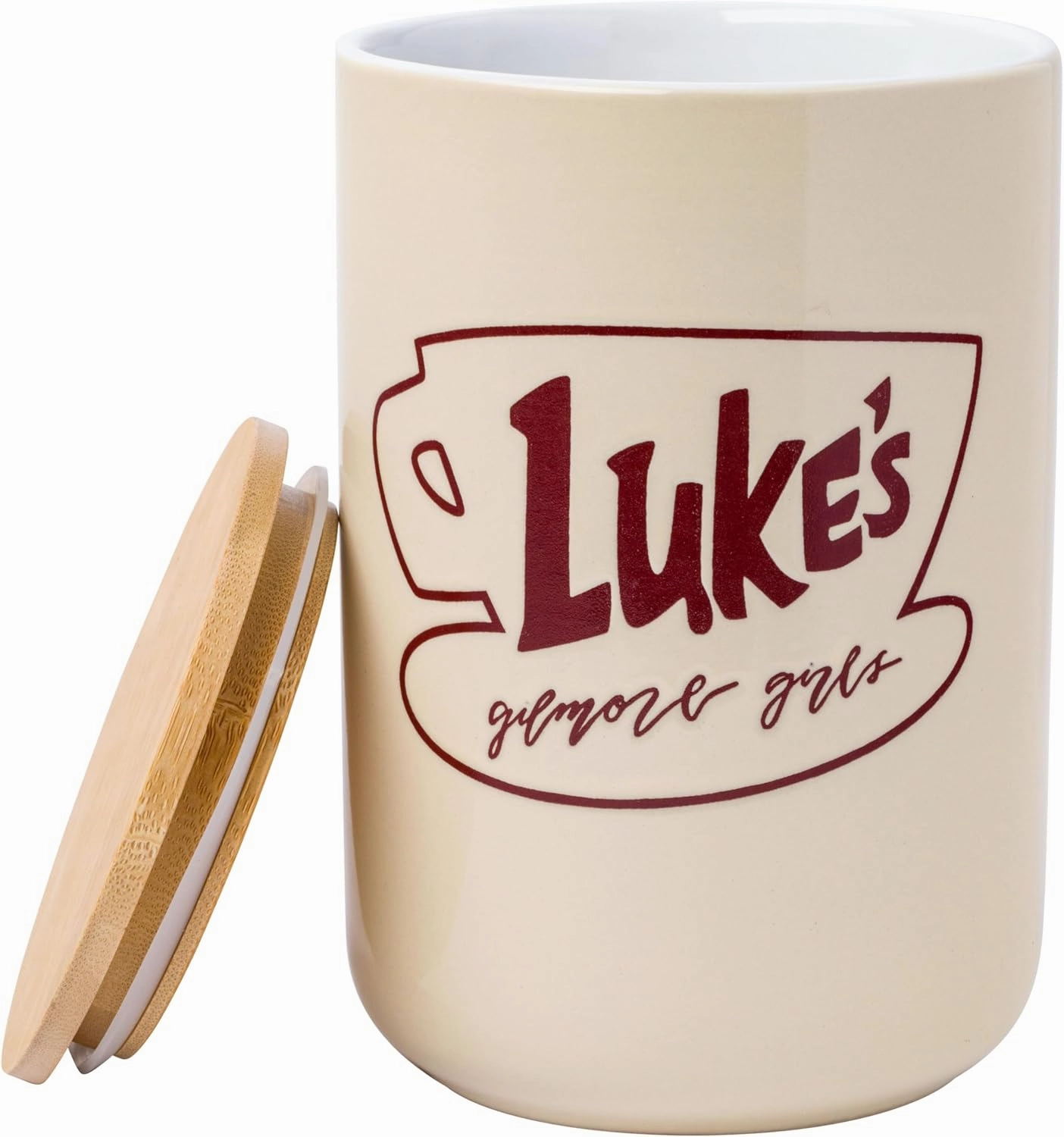 Silver Buffalo Gilmore Girls Luke's Cafe Logo Ceramic Cookie Snack Candy Jar with Airtight Bamboo Lid (Small)