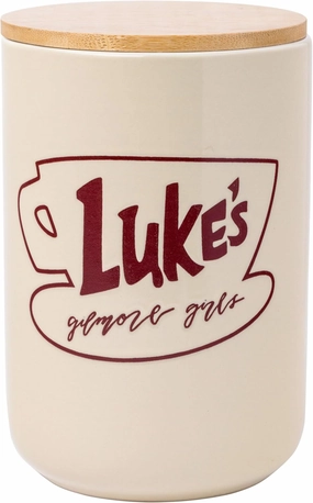 Silver Buffalo Gilmore Girls Luke's Cafe Logo Ceramic Cookie Snack Candy Jar with Airtight Bamboo Lid (Small)