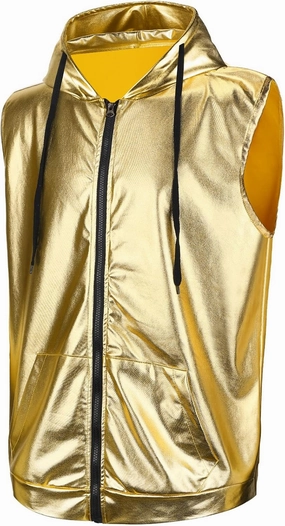 Sintege Men's Metallic Shirt 70s 80s Men Disco Outfit Metallic Hooded Tops Hoodie Shirts for Disco Party