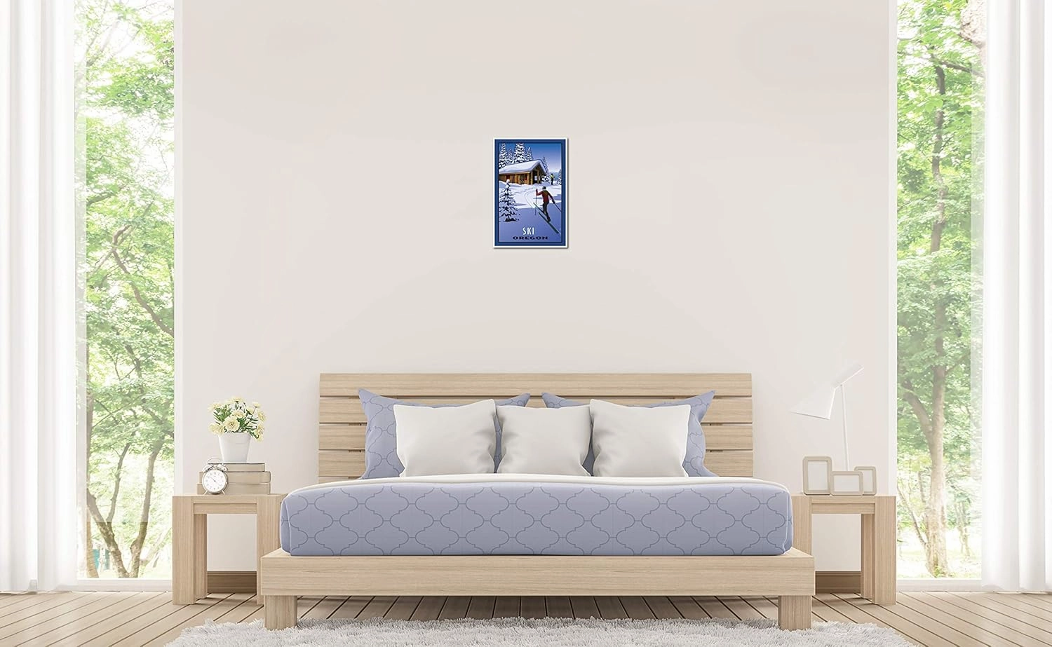 Ski Oregon Cross Country Skiers & Cabin Giclee Art Print Poster from Travel Artwork by Artist Paul Leighton 12" x 18"