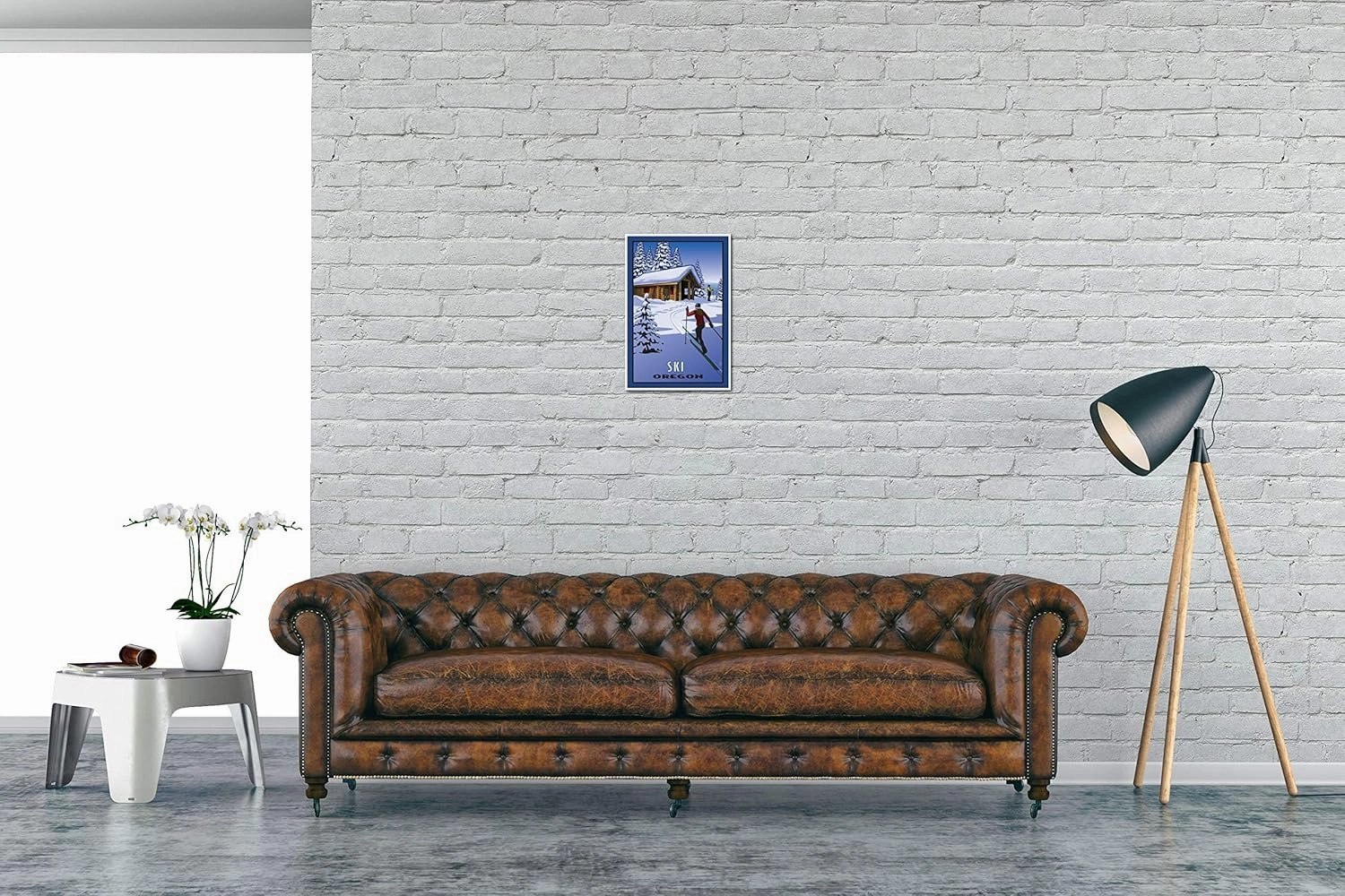 Ski Oregon Cross Country Skiers & Cabin Giclee Art Print Poster from Travel Artwork by Artist Paul Leighton 12" x 18"
