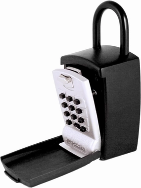 SL-501 Punch Button Lock Box | Portable Shackle LockBox For Outside - Fits House Keys, Car Keys, Fobs, & More | Keypad Safe Box, Digital Push Button Combination Lock | Black Finish