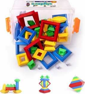 Slyder Set: 60 Pieces 3D Pyramid Building Blocks, Geometric Stacking Toys for Kids Ages 4  - Creative Early Childhood STEM Educational Toys for Preschool Boys and Girls