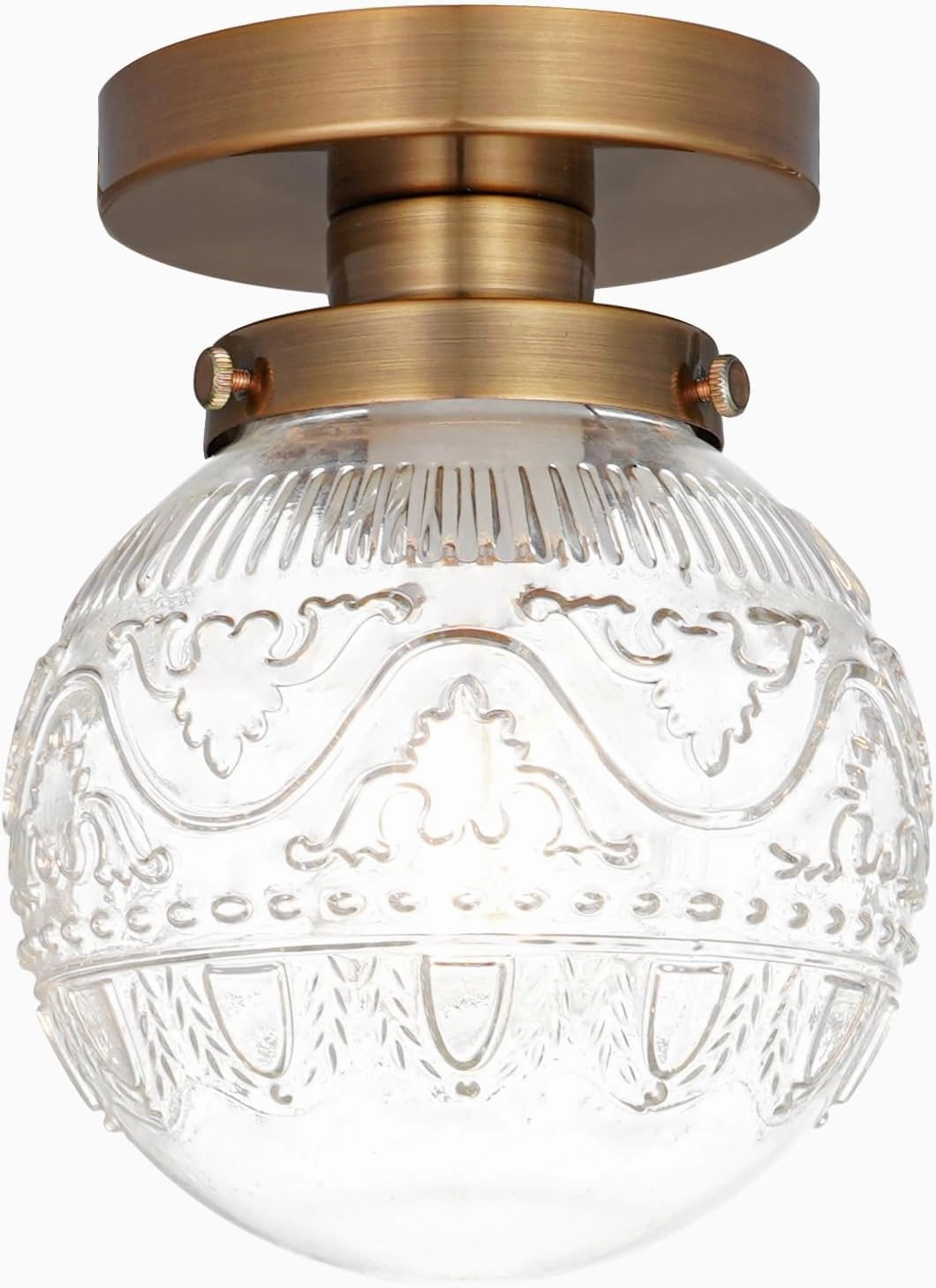 Small Semi Flush Mount Ceiling Light, Modern Globe Clear Glass Ceiling Light Fixture, Vintage Brass Gold Hallway Light Fixtures for Kitchen, Entryway, Bathroom, Closet