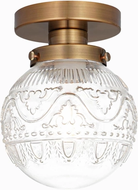 Small Semi Flush Mount Ceiling Light, Modern Globe Clear Glass Ceiling Light Fixture, Vintage Brass Gold Hallway Light Fixtures for Kitchen, Entryway, Bathroom, Closet