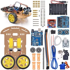 Smart Robot Car Chassis Kit, Speed Encoder Battery Box 2WD Ultrasonic Module with Tutorial CD, STEM Toys for Boys, Girls, Science/Coding/Building/Electronic Kit